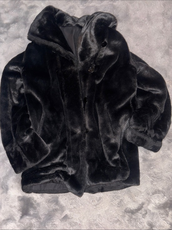 Glennis Basso Jackets & Blazers - Women’s Black Hooded Faux Fur Coat